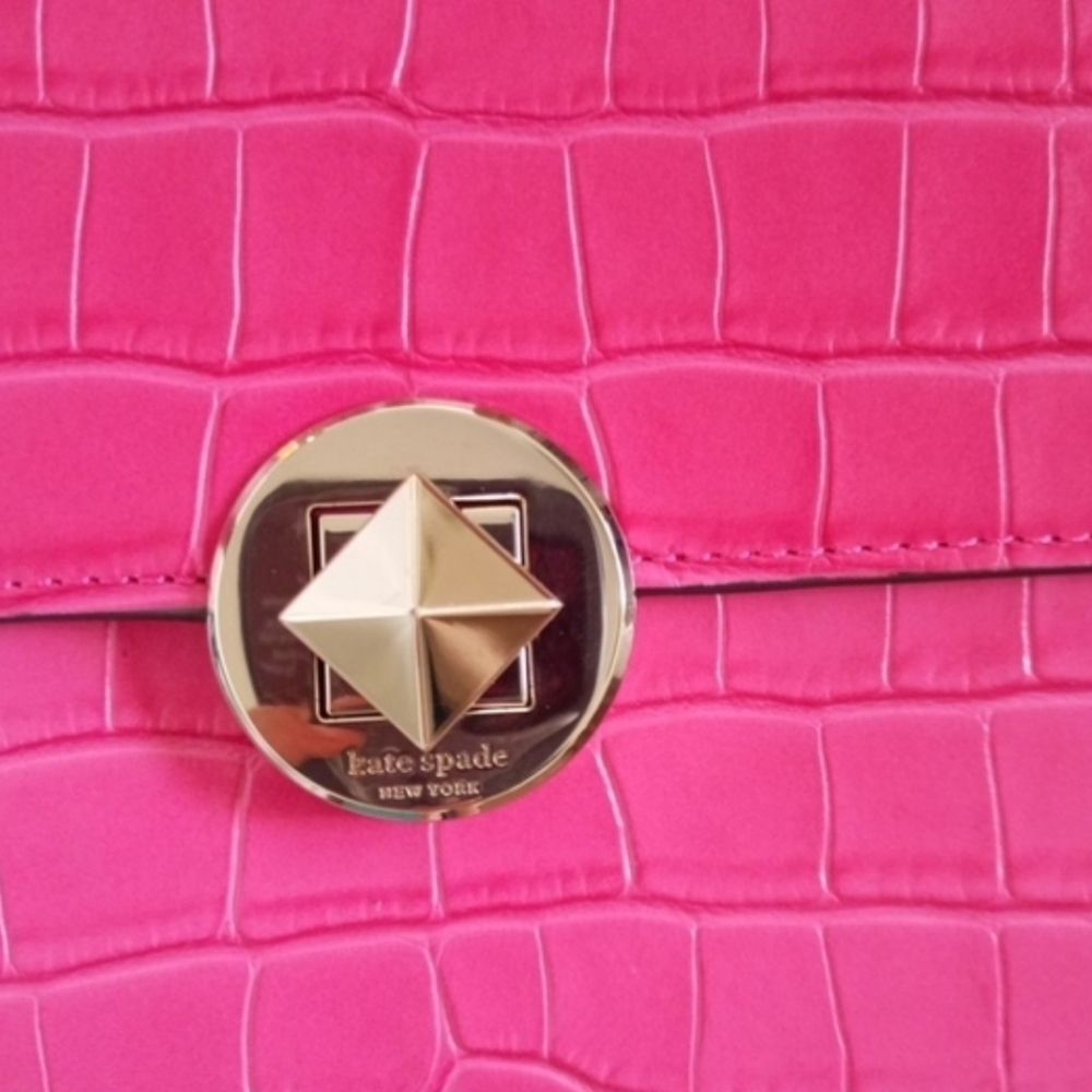 NWT Kate Spade pink Audrey leather croco embossed flap crossbody bag - Picture 4 of 7